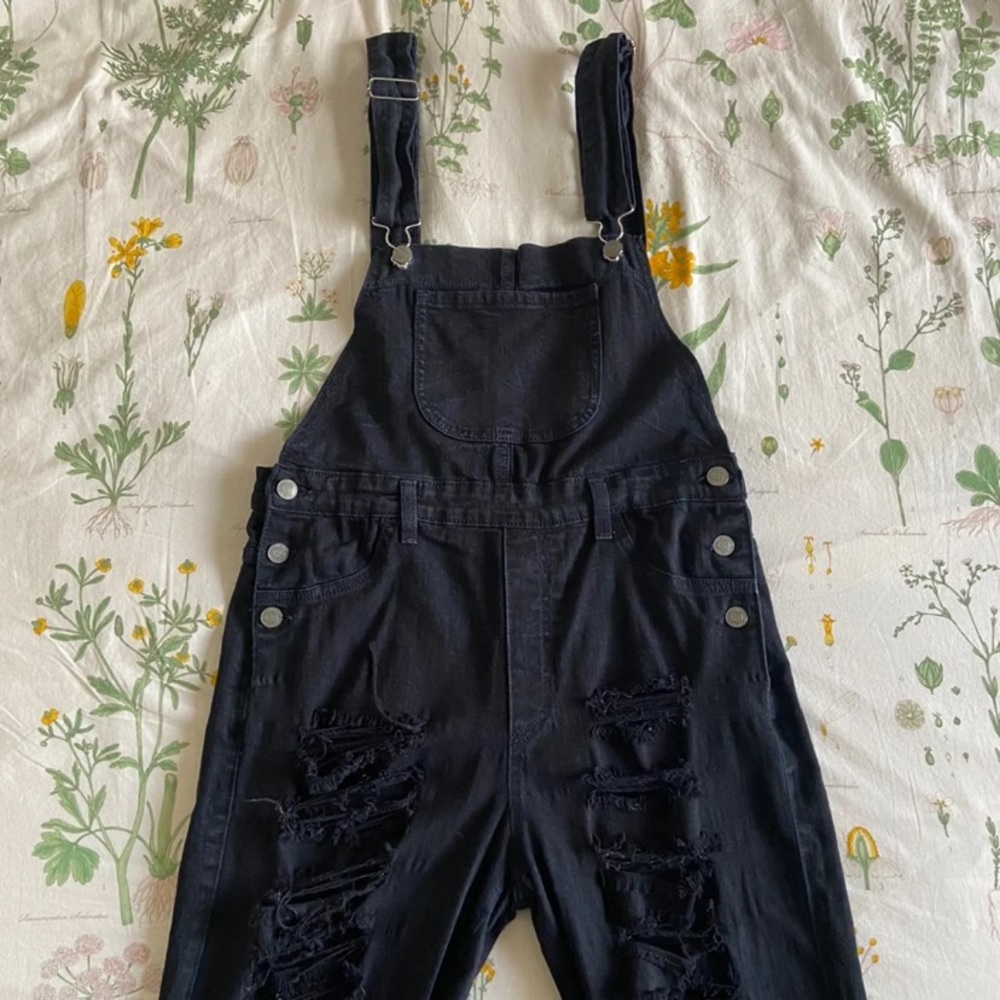 Black Distressed Overalls